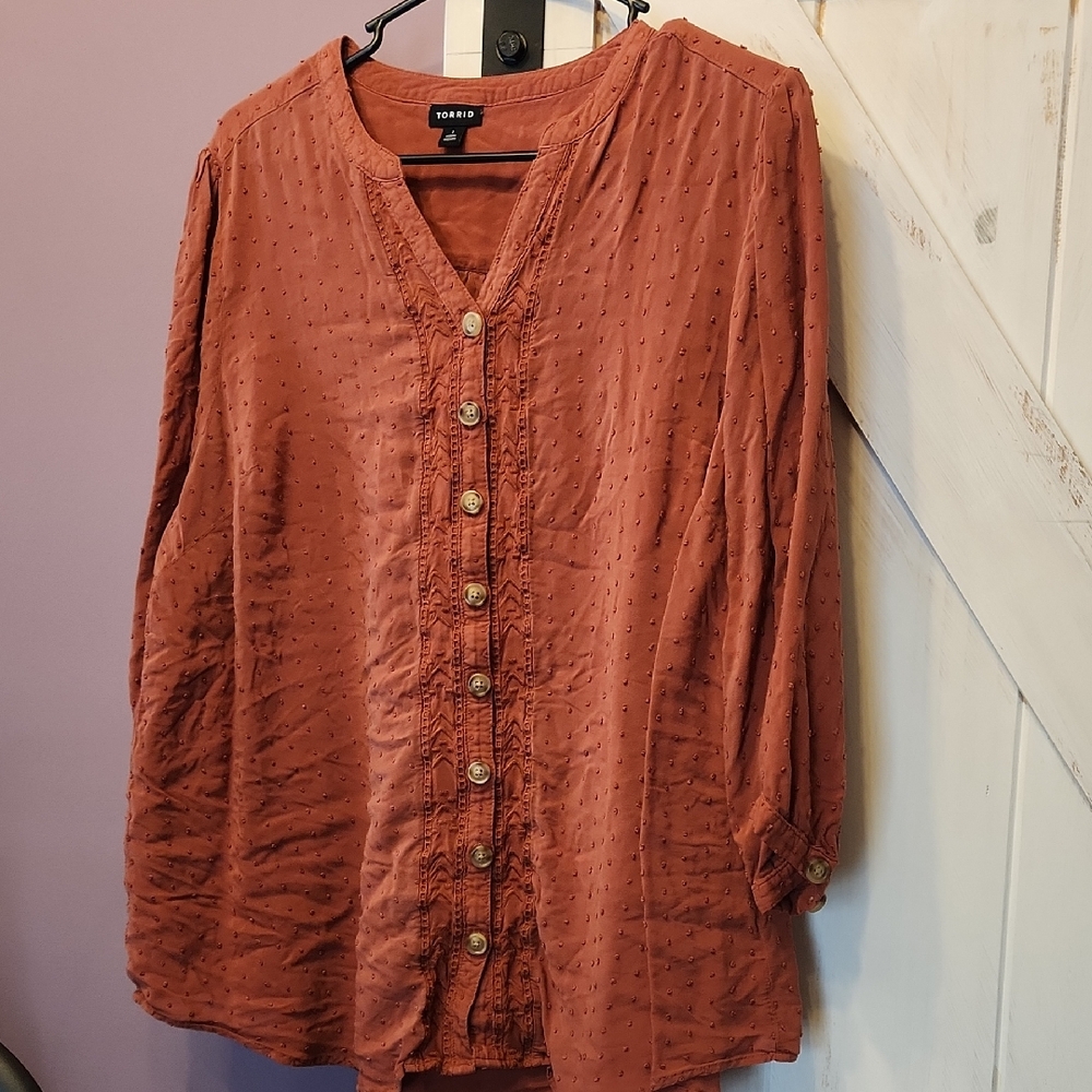 Torrid Swiss Dot / Embroidered Blouse • Size 1